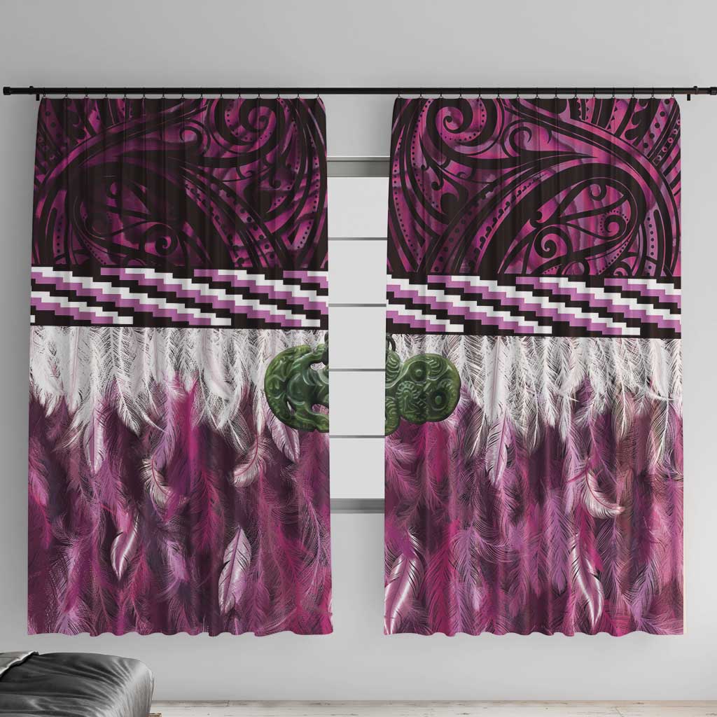 Pink Traditional Cloak Aotearoa Window Curtain Maori Paua Shell Korowai Pattern LT14 With Hooks Pink - Polynesian Pride