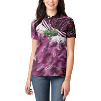 Pink Traditional Cloak Aotearoa Women Polo Shirt Maori Paua Shell Korowai Pattern