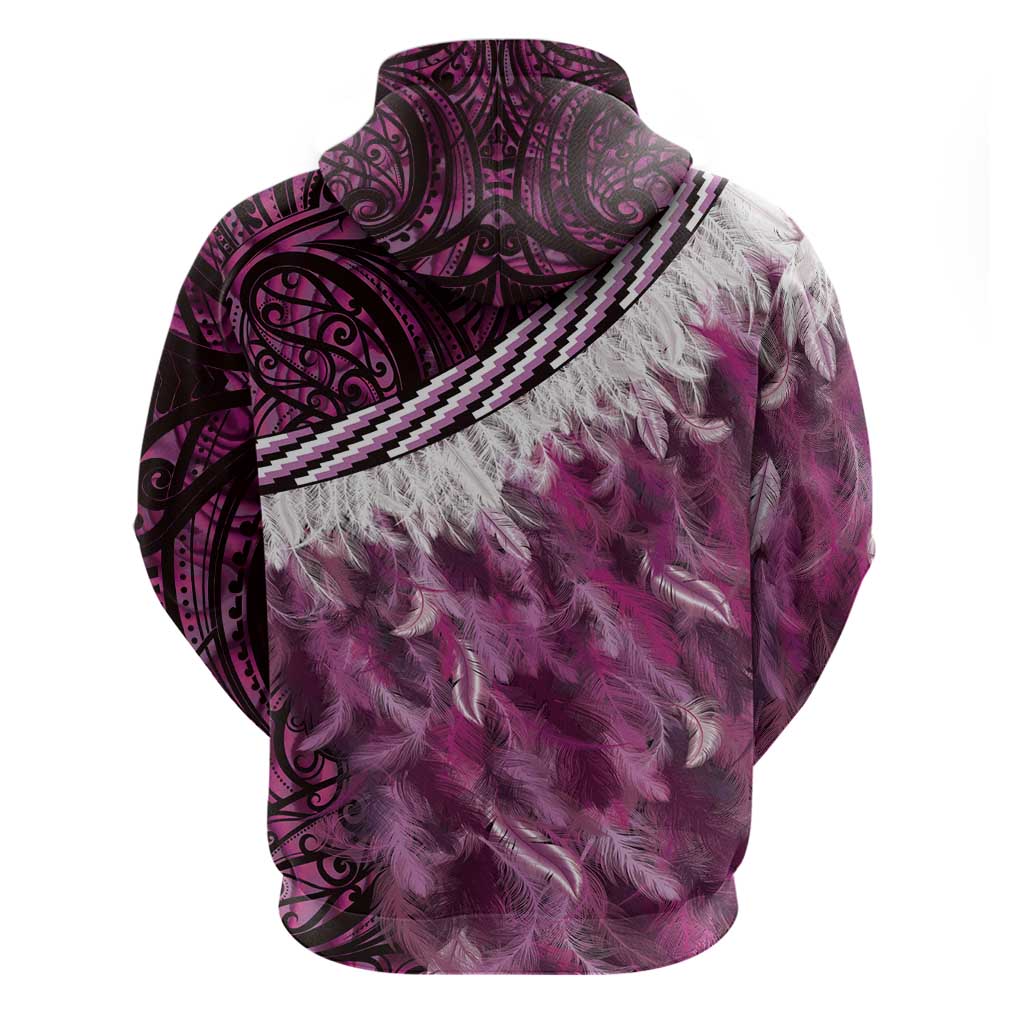 Pink Traditional Cloak Aotearoa Zip Hoodie Maori Paua Shell Korowai Pattern LT14 - Polynesian Pride