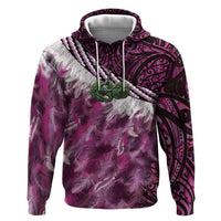 Pink Traditional Cloak Aotearoa Zip Hoodie Maori Paua Shell Korowai Pattern LT14 Pullover Hoodie Pink - Polynesian Pride
