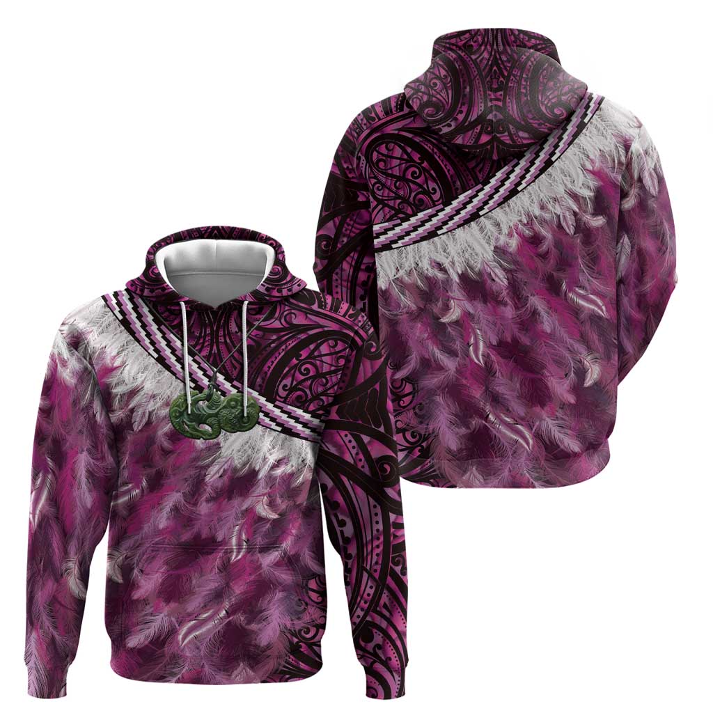 Pink Traditional Cloak Aotearoa Zip Hoodie Maori Paua Shell Korowai Pattern LT14 - Polynesian Pride