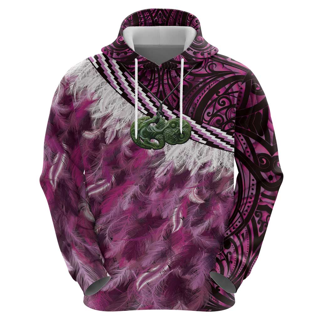 Pink Traditional Cloak Aotearoa Zip Hoodie Maori Paua Shell Korowai Pattern LT14 - Polynesian Pride