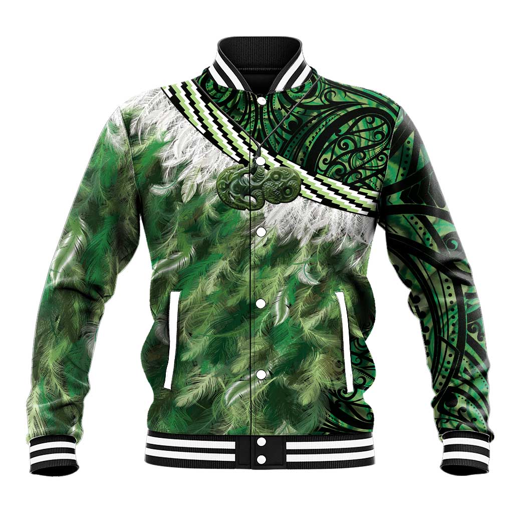 Green Traditional Cloak Aotearoa Baseball Jacket Maori Paua Shell Korowai Pattern LT14 Unisex Green - Polynesian Pride