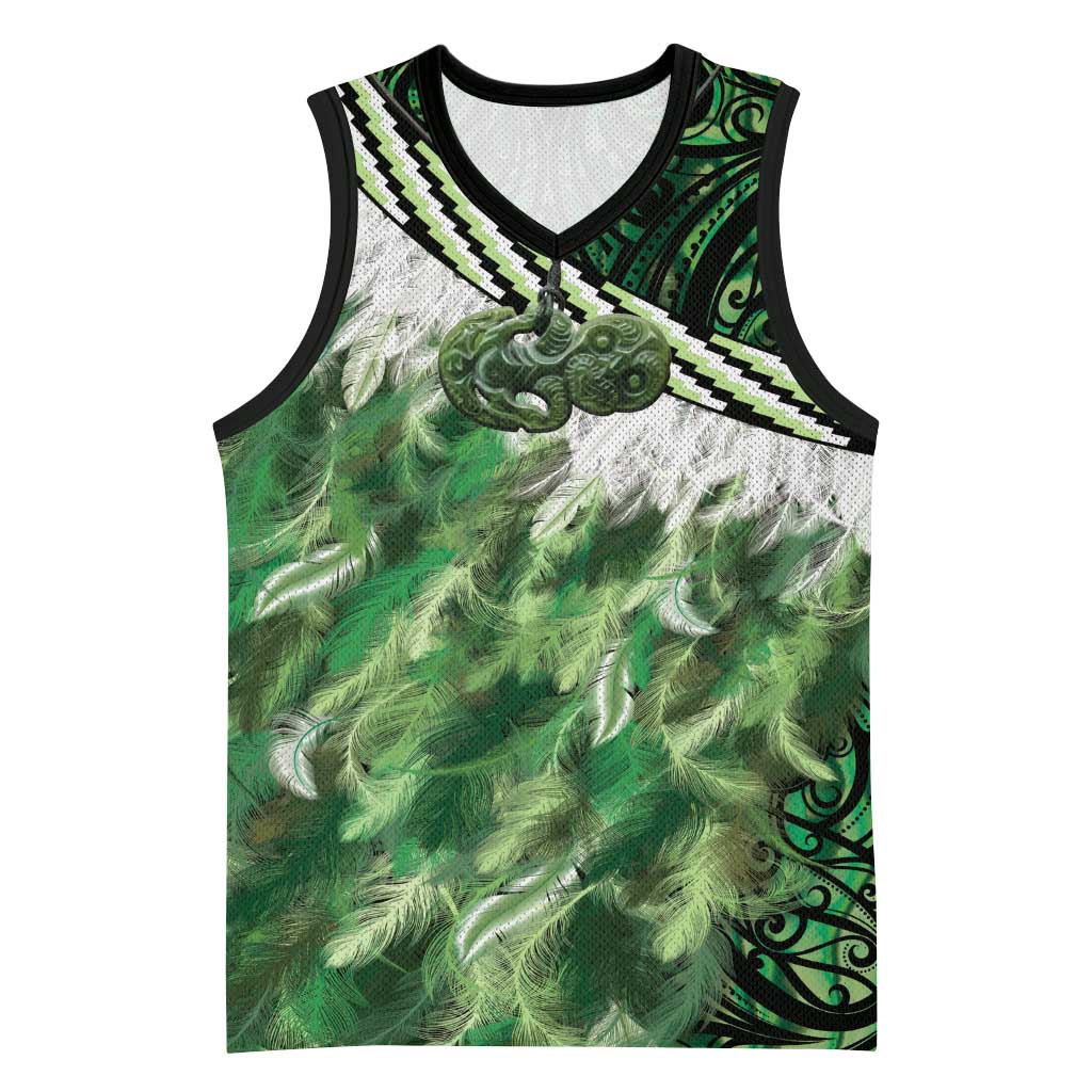 Green Traditional Cloak Aotearoa Basketball Jersey Maori Paua Shell Korowai Pattern LT14 Unisex Green - Polynesian Pride