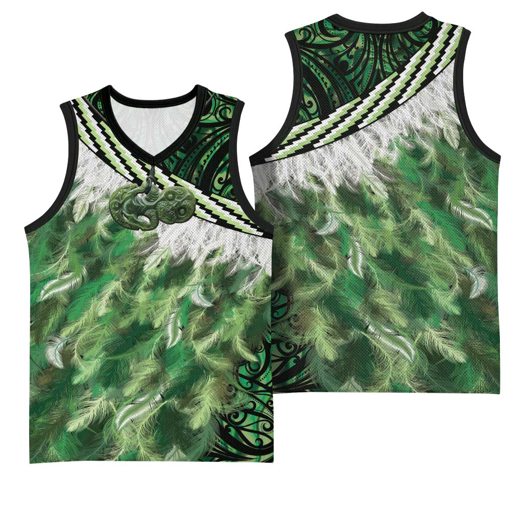 Green Traditional Cloak Aotearoa Basketball Jersey Maori Paua Shell Korowai Pattern LT14 - Polynesian Pride