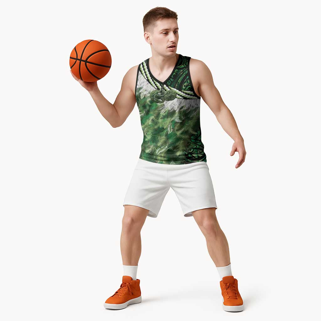Green Traditional Cloak Aotearoa Basketball Jersey Maori Paua Shell Korowai Pattern LT14 - Polynesian Pride