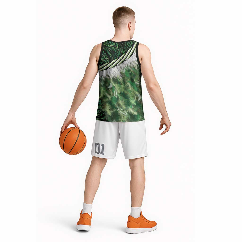 Green Traditional Cloak Aotearoa Basketball Jersey Maori Paua Shell Korowai Pattern LT14 - Polynesian Pride