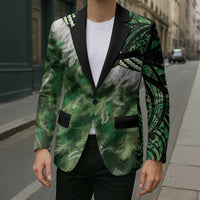 Green Traditional Cloak Aotearoa Blazer Maori Paua Shell Korowai Pattern - Polynesian Pride
