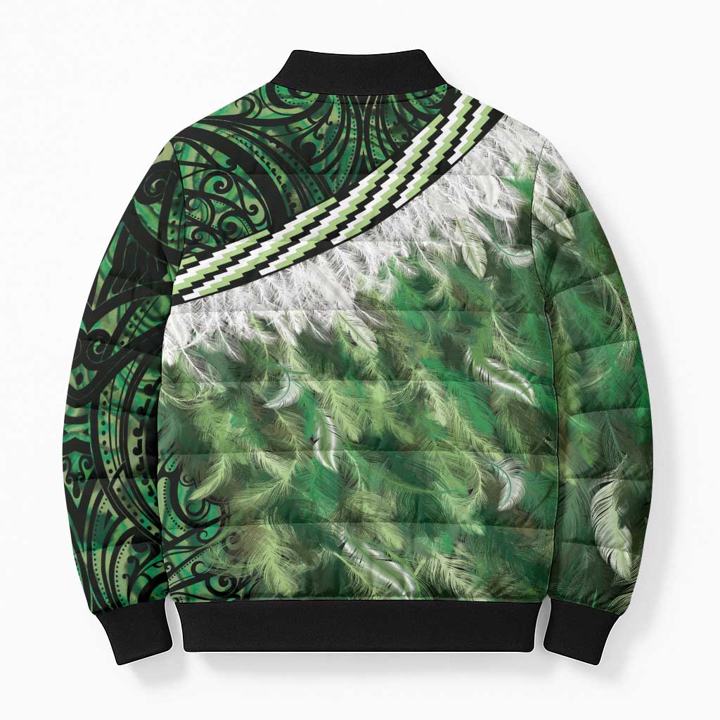 Green Traditional Cloak Aotearoa Bomber Puffer Jacket Maori Paua Shell Korowai Pattern LT14 - Polynesian Pride