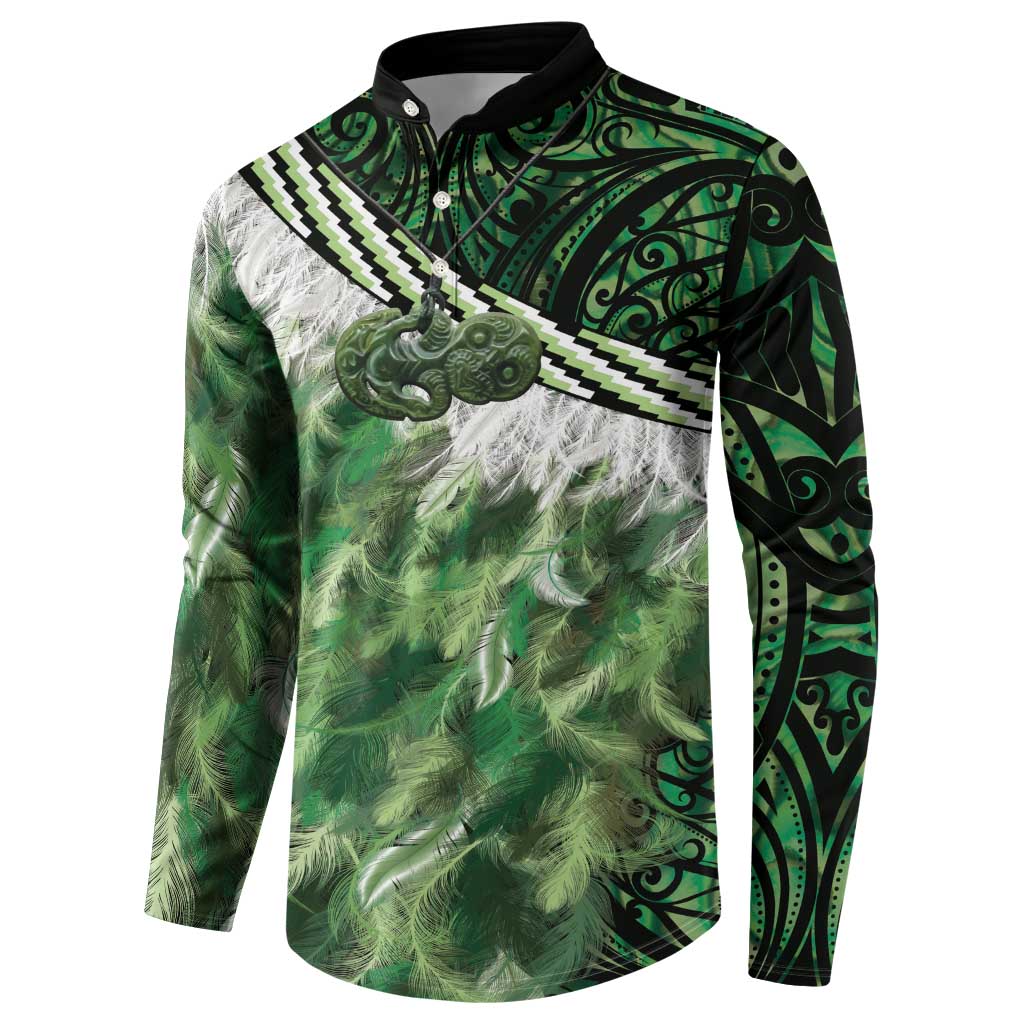 Green Traditional Cloak Aotearoa Button Sweatshirt Maori Paua Shell Korowai Pattern LT14 - Polynesian Pride