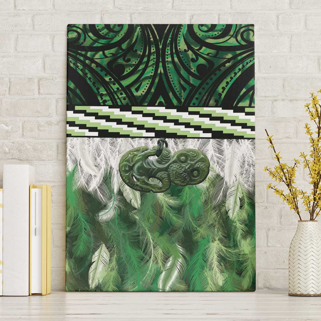Green Traditional Cloak Aotearoa Canvas Wall Art Maori Paua Shell Korowai Pattern