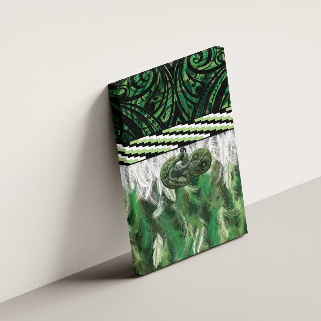 Green Traditional Cloak Aotearoa Canvas Wall Art Maori Paua Shell Korowai Pattern
