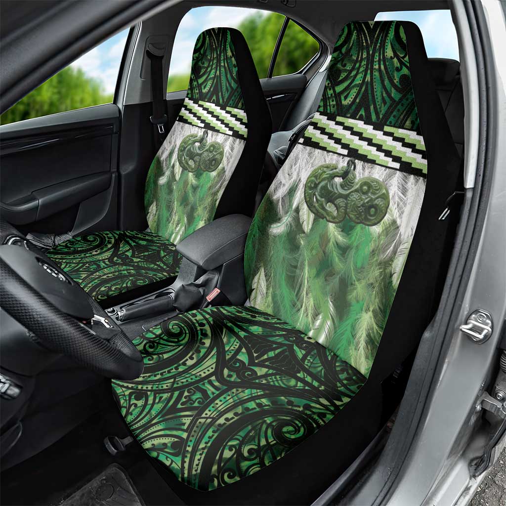 Green Traditional Cloak Aotearoa Car Seat Cover Maori Paua Shell Korowai Pattern