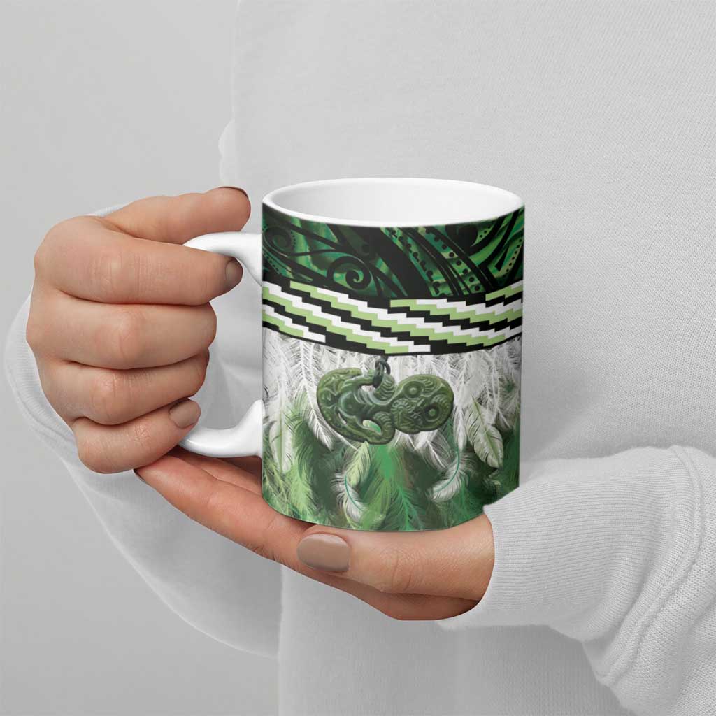 Green Traditional Cloak Aotearoa Ceramic Mug Maori Paua Shell Korowai Pattern - Polynesian Pride