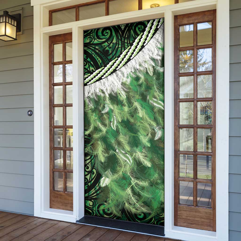 Green Traditional Cloak Aotearoa Door Cover Maori Paua Shell Korowai Pattern - Polynesian Pride