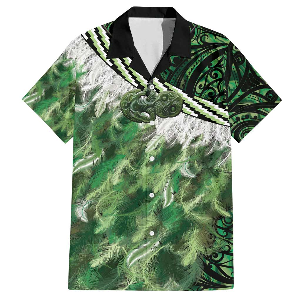 Green Traditional Cloak Aotearoa Family Matching Puletasi and Hawaiian Shirt Maori Paua Shell Korowai Pattern