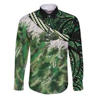 Green Traditional Cloak Aotearoa Family Matching Puletasi and Hawaiian Shirt Maori Paua Shell Korowai Pattern