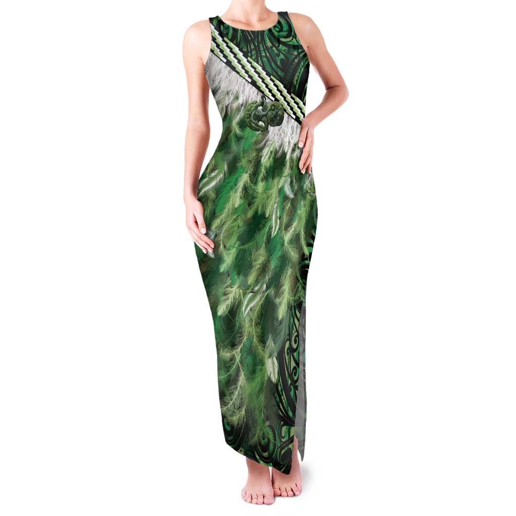Green Traditional Cloak Aotearoa Family Matching Tank Maxi Dress and Hawaiian Shirt Maori Paua Shell Korowai Pattern