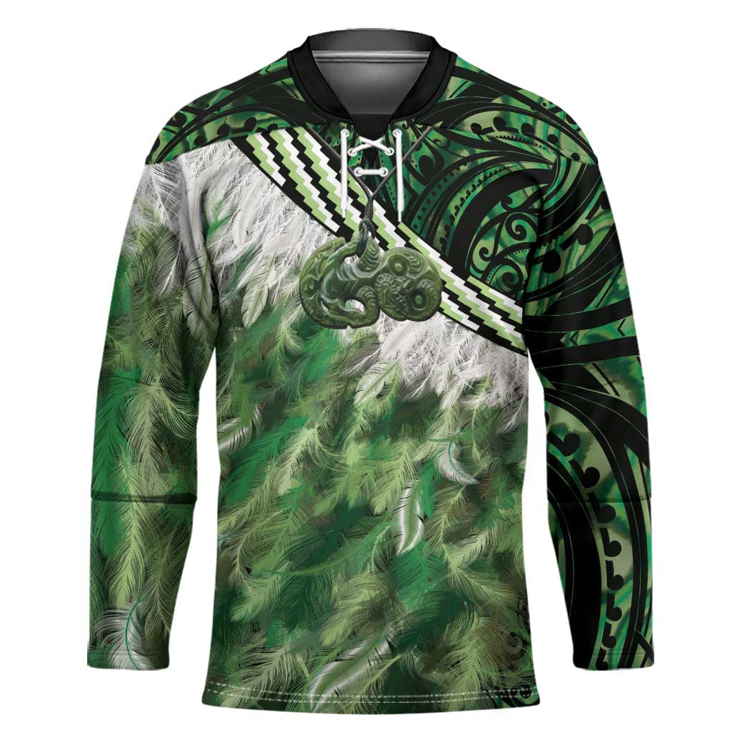Green Traditional Cloak Aotearoa Hockey Jersey Maori Paua Shell Korowai Pattern - Polynesian Pride