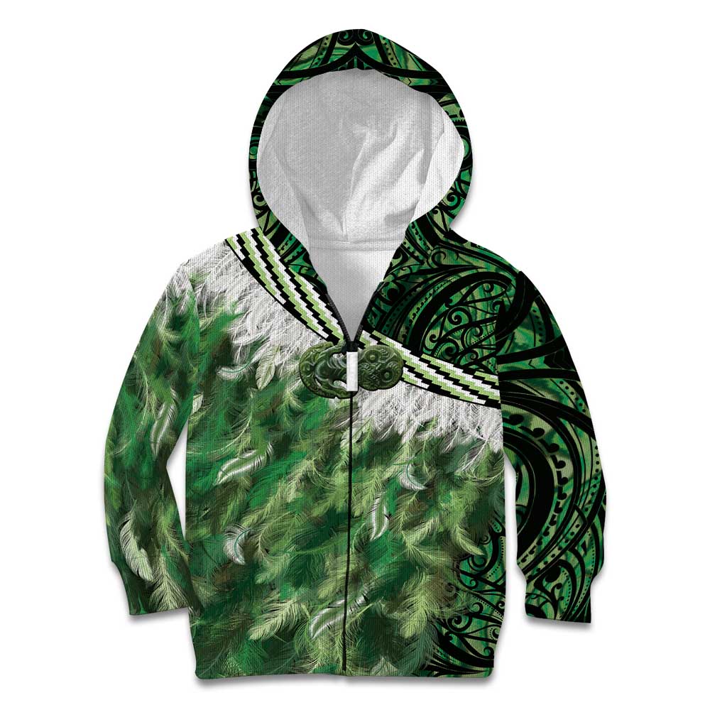Green Traditional Cloak Aotearoa Kid Hoodie Maori Paua Shell Korowai Pattern