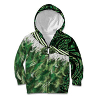 Green Traditional Cloak Aotearoa Kid Hoodie Maori Paua Shell Korowai Pattern