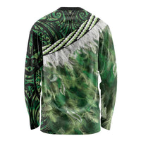 Green Traditional Cloak Aotearoa Long Sleeve Shirt Maori Paua Shell Korowai Pattern LT14 - Polynesian Pride
