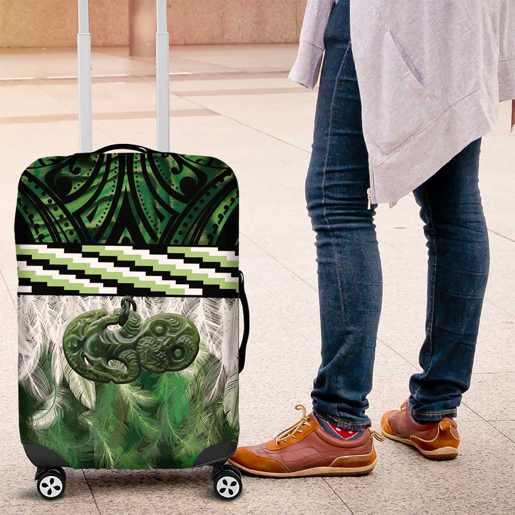Green Traditional Cloak Aotearoa Luggage Cover Maori Paua Shell Korowai Pattern LT14 Green - Polynesian Pride