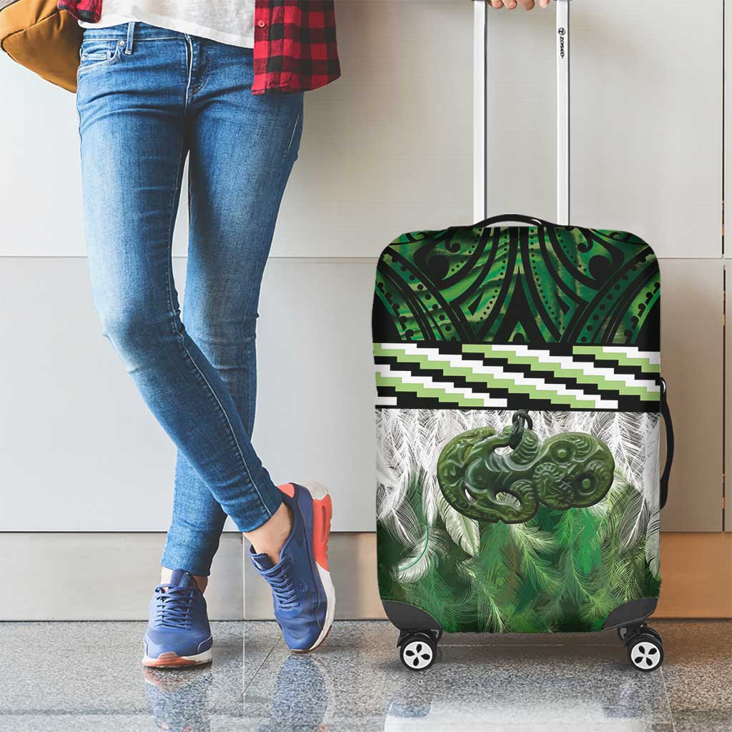 Green Traditional Cloak Aotearoa Luggage Cover Maori Paua Shell Korowai Pattern LT14 - Polynesian Pride
