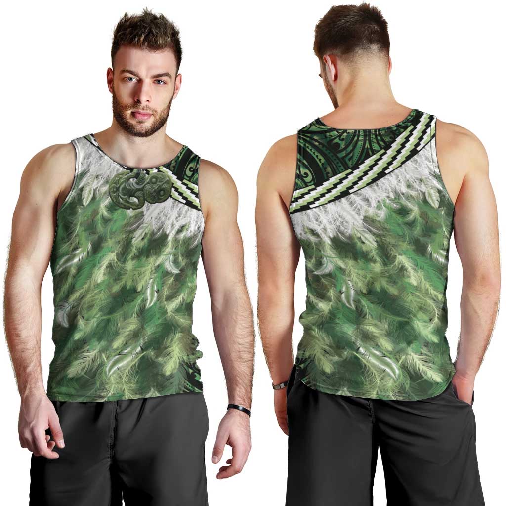 Green Traditional Cloak Aotearoa Men Tank Top Maori Paua Shell Korowai Pattern