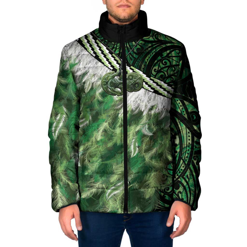 Green Traditional Cloak Aotearoa Padded Jacket Maori Paua Shell Korowai Pattern LT14 Men Green - Polynesian Pride