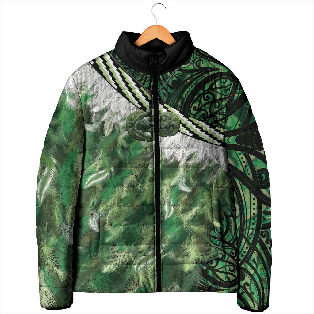 Green Traditional Cloak Aotearoa Padded Jacket Maori Paua Shell Korowai Pattern LT14 - Polynesian Pride