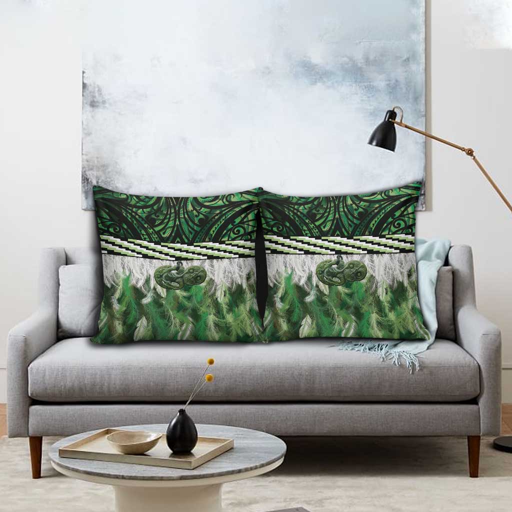 Green Traditional Cloak Aotearoa Pillow Cover Maori Paua Shell Korowai Pattern - Polynesian Pride