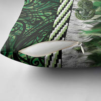 Green Traditional Cloak Aotearoa Pillow Cover Maori Paua Shell Korowai Pattern - Polynesian Pride
