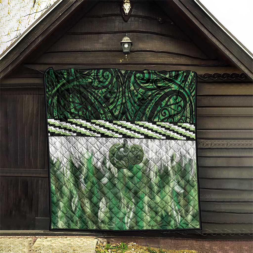 Green Traditional Cloak Aotearoa Quilt Maori Paua Shell Korowai Pattern LT14 - Polynesian Pride