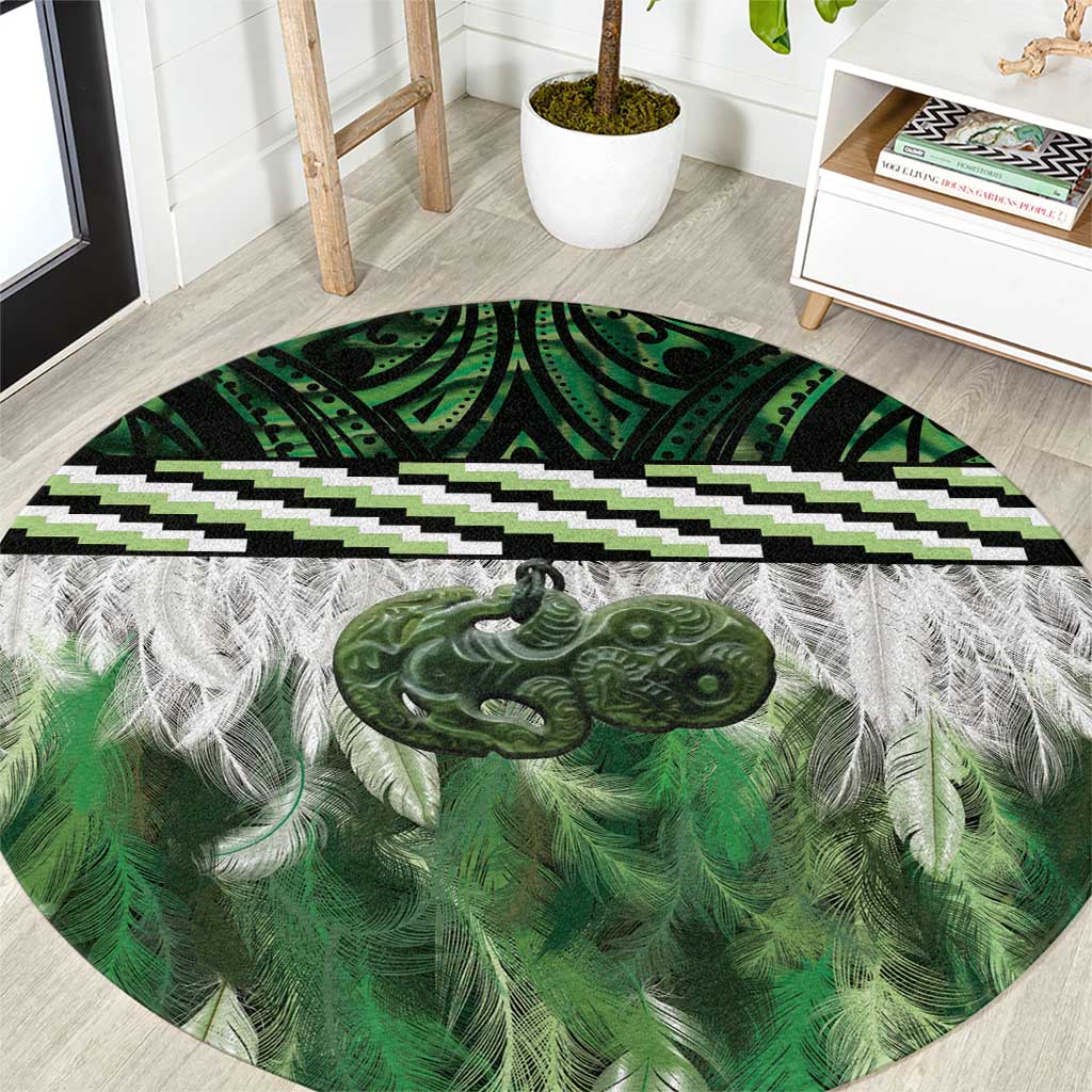 Green Traditional Cloak Aotearoa Round Carpet Maori Paua Shell Korowai Pattern LT14 Green - Polynesian Pride