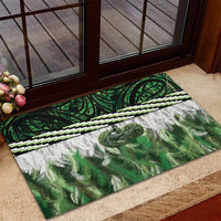 Green Traditional Cloak Aotearoa Rubber Doormat Maori Paua Shell Korowai Pattern LT14 - Polynesian Pride
