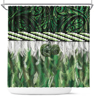 Green Traditional Cloak Aotearoa Shower Curtain Maori Paua Shell Korowai Pattern LT14 Green - Polynesian Pride