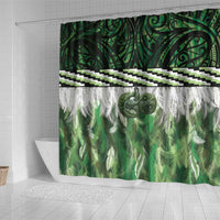 Green Traditional Cloak Aotearoa Shower Curtain Maori Paua Shell Korowai Pattern LT14 - Polynesian Pride