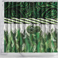 Green Traditional Cloak Aotearoa Shower Curtain Maori Paua Shell Korowai Pattern LT14 - Polynesian Pride