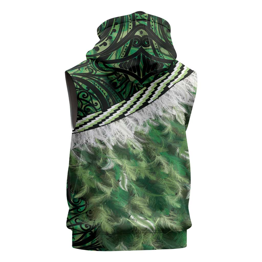 Green Traditional Cloak Aotearoa Sleeveless Hoodie Maori Paua Shell Korowai Pattern LT14 - Polynesian Pride