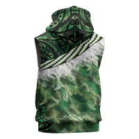 Green Traditional Cloak Aotearoa Sleeveless Hoodie Maori Paua Shell Korowai Pattern LT14 - Polynesian Pride