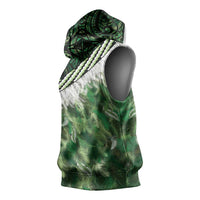Green Traditional Cloak Aotearoa Sleeveless Hoodie Maori Paua Shell Korowai Pattern LT14 - Polynesian Pride