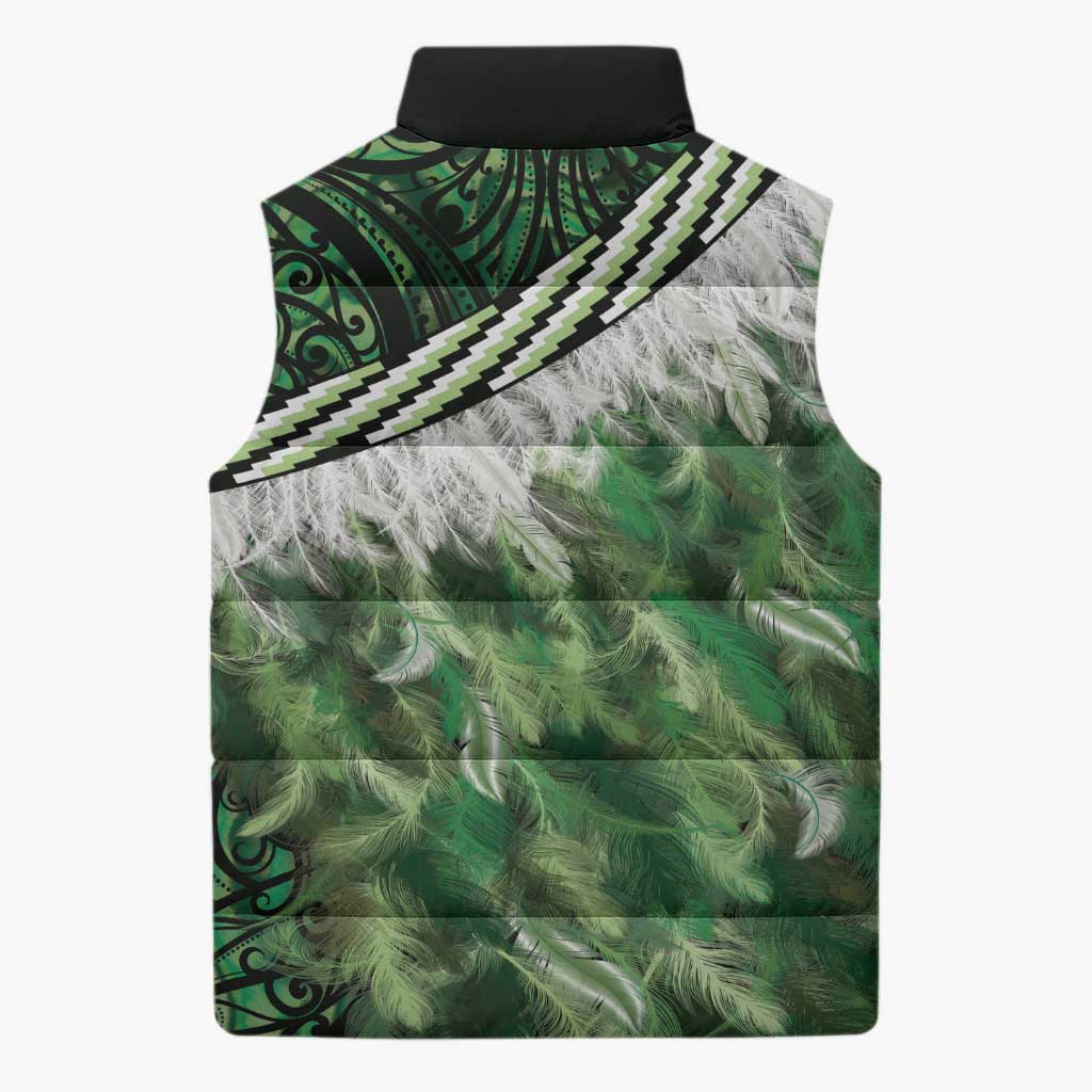 Green Traditional Cloak Aotearoa Sleeveless Puffer Jacket Maori Paua Shell Korowai Pattern LT14 - Polynesian Pride