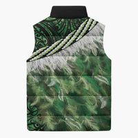 Green Traditional Cloak Aotearoa Sleeveless Puffer Jacket Maori Paua Shell Korowai Pattern LT14 - Polynesian Pride