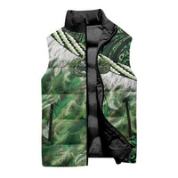 Green Traditional Cloak Aotearoa Sleeveless Puffer Jacket Maori Paua Shell Korowai Pattern LT14 - Polynesian Pride