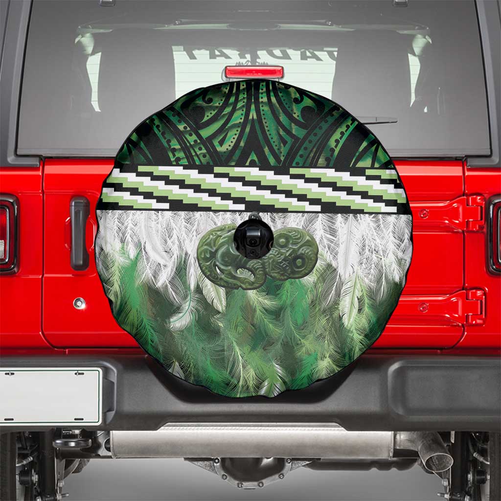 Green Traditional Cloak Aotearoa Spare Tire Cover Maori Paua Shell Korowai Pattern