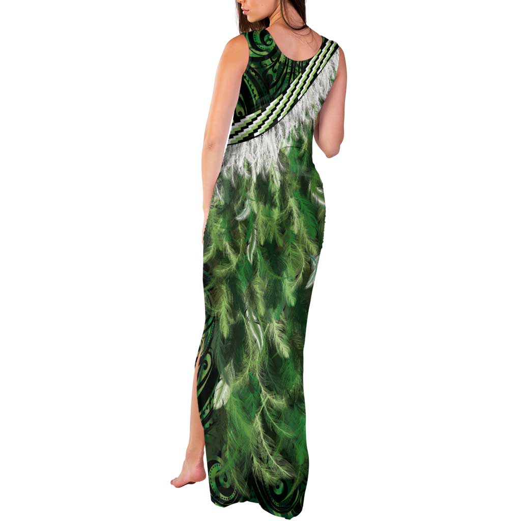 Green Traditional Cloak Aotearoa Tank Maxi Dress Maori Paua Shell Korowai Pattern