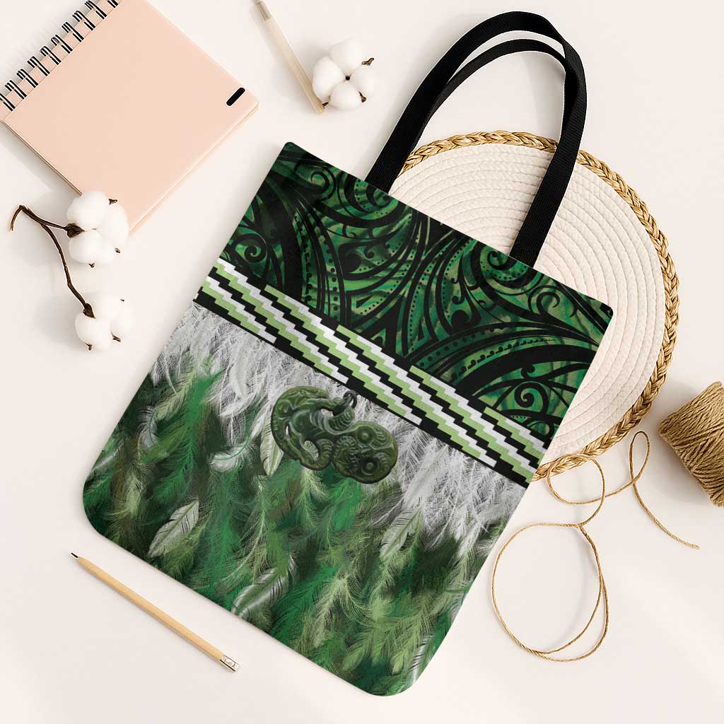 Green Traditional Cloak Aotearoa Tote Bag Maori Paua Shell Korowai Pattern - Polynesian Pride