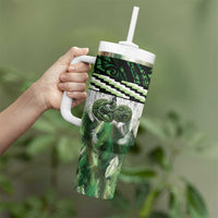Green Traditional Cloak Aotearoa Tumbler With Handle Maori Paua Shell Korowai Pattern