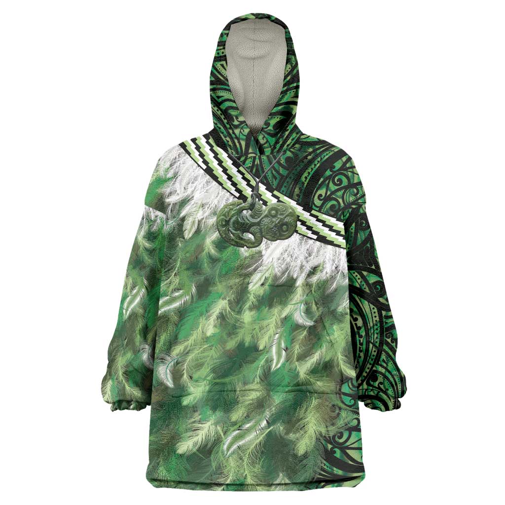 Green Traditional Cloak Aotearoa Wearable Blanket Hoodie Maori Paua Shell Korowai Pattern LT14 One Size Green - Polynesian Pride